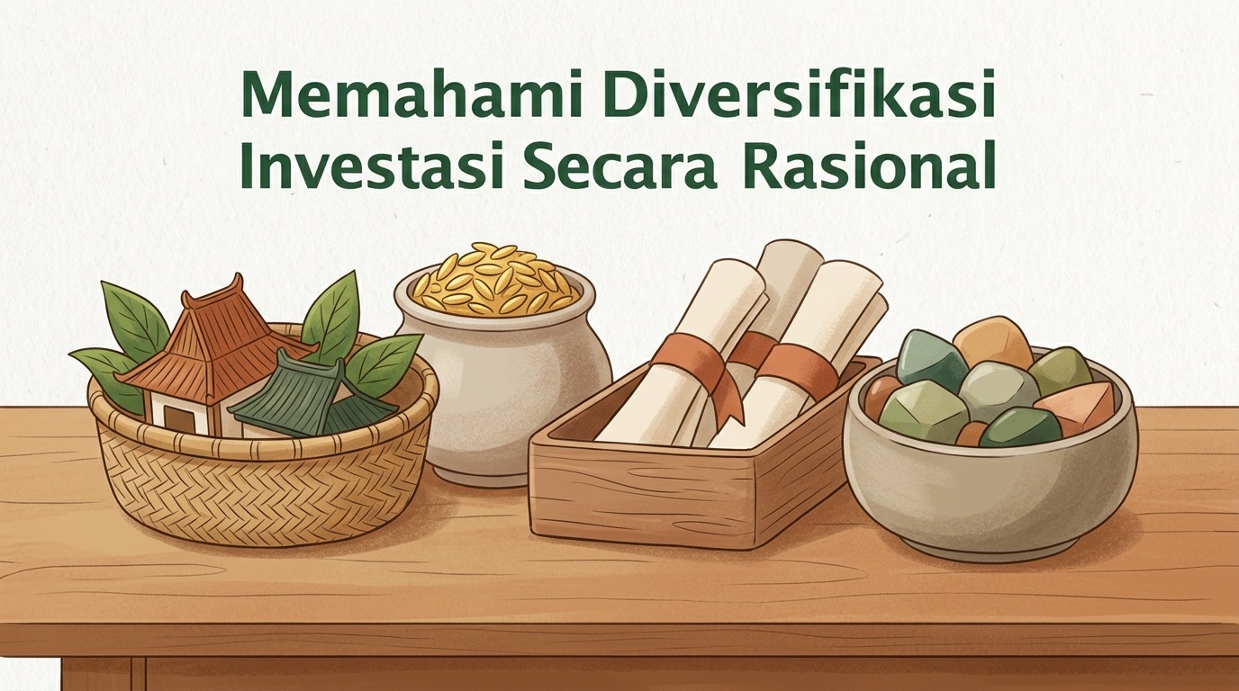 Beberapa keranjang berisi jenis aset berbeda sebagai gambaran diversifikasi